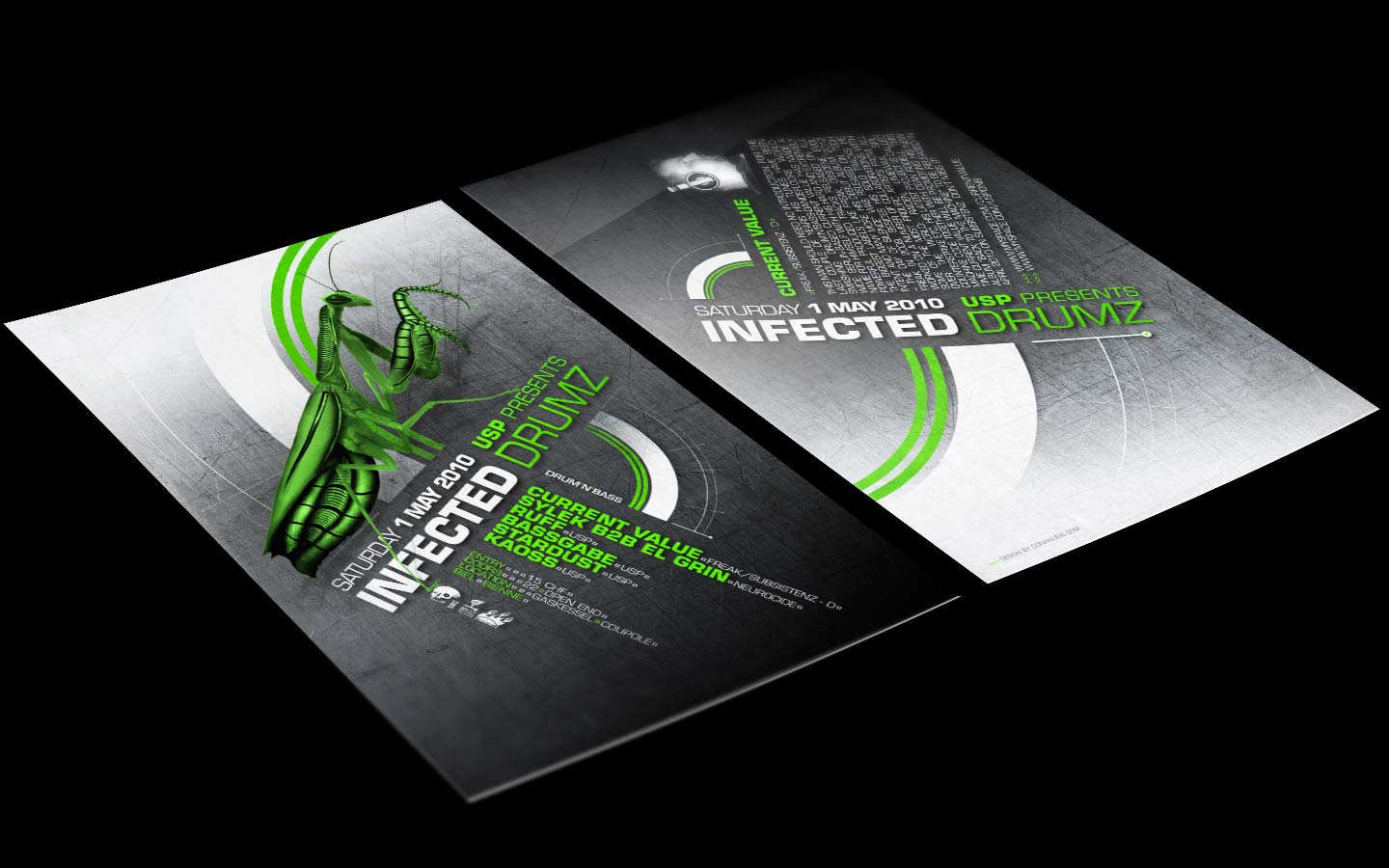 USP -Infected Drumz III - Laurent Lemoigne - Donanubis - Don Anubis - Graphic Design - Flyer - Underground Sound Promotion - Coupole - Bienne - Art - Music - Electronic - Party - Event - Flyer - Poster - Industrial - Dark - Insect - Infectious - Infected - Mechanic - Biomechanic - Biomechanik - Biomechanical - Biomechanoid - Alternative - Underground - Geneva - Switzerland - Drum and Bass - d'n'b - Hard Drum - Current Value / Freak / Subsistenz - Sylek b2b El Grin / Neurocide - Ruff - Bassgabe - Kaoss - Stardust