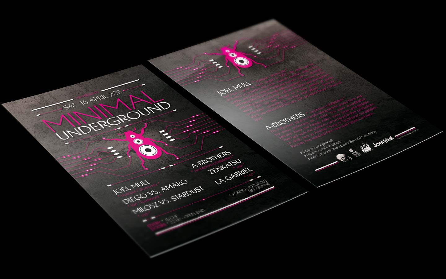 USP - Minimal Underground V - Laurent Lemoigne - Donanubis - Don Anubis - Graphic Design - Underground Sound Promotion - Coupole - Bienne - Art - Music - Electronic - Party - Event - Flyer - Poster - Techno - Minimal - Electro - Alternative - Underground - Geneva - Switzerland - Joel Mull / Truesoul / Drumcode - A-Brothers / Nachtstorm Schalplatten - Diego VS Amaro / Kanzleramt - Milosz - Stardust - Zenkatsu - La Gabriel
