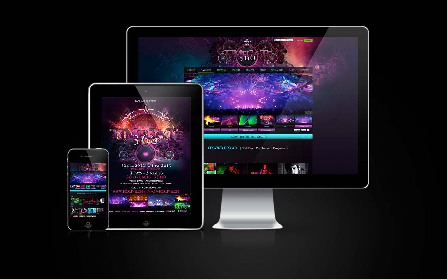 TimeGate 360 Website - WordPress - Web Design - Webdesign - Laurent Lemoigne - Donanubis - Don Anubis - Biolive - Switzerland - Psytrance - Psy - Psychedelic - Trance - Party - Festival - Event - Flyer