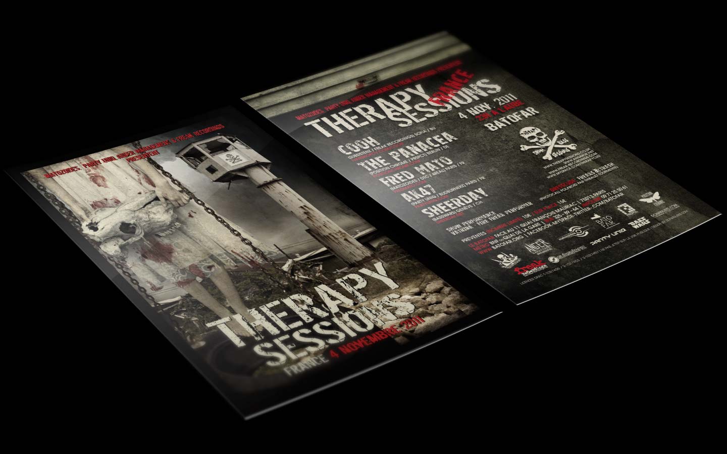 Therapy Sessions - France - Laurent Lemoigne - Donanubis - Don Anubis - Digital Art - Graphic Design - Flyer - Matozoides - Party Uniq - Anger Management - Freak Recordings - Batofar - Paris - Art - Music - Electronic - Party - Event - Flyer - Poster - Industrial - Dark - Skull - Consanguinity - Wrong Turn - Chainsaw Massacre - Freak - Family - Skin - Flesh - Psychatric - Psychotic - Canibal - Alternative - Underground - Geneva - Switzerland - Drum and Bass - d'n'b - Hard Drum - Hardcore - Crossbreed - Cooh / Subsistenz / Freak Recordings - The Panacea / Position Chrome / Prspct - Fred Mato / Matozoides / dtc / 4real - Ak47 / PArty Uniq / Budburnerz - Sheerday / Basswars - Metal - Hard - Rock - Death - Band - Illustration