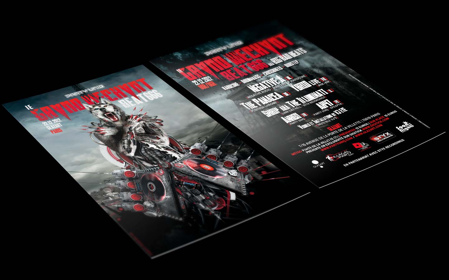 Le Grand Mechant Beat #6 - Laurent Lemoigne - Donanubis - Don Anubis - Graphic Design - Flyer - Party Uniq - Glazart - Paris - Art - Music - Electronic - Party - Event - Flyer - Poster - Biomechanic - Biomechanik - Biomechanical - Biomechanoid - Man - Machine - Factory - Giger - Industrial - Dark - Wareworf - Alternative - Underground - Geneva - Switzerland - Drum and Bass - d'n'b - Hard Drum - Hardcore - Crossbreed - Negative A / Negative Audio / Masters of Hardcore - The Panacea / Position Chrome - Ybrid Live / Ark-Aïk / Skrip aka The Illuminati / Dark Like Hell / Styx Recordings - Ankou / Party Uniq - AK47 / Party Uniq / Epileptik