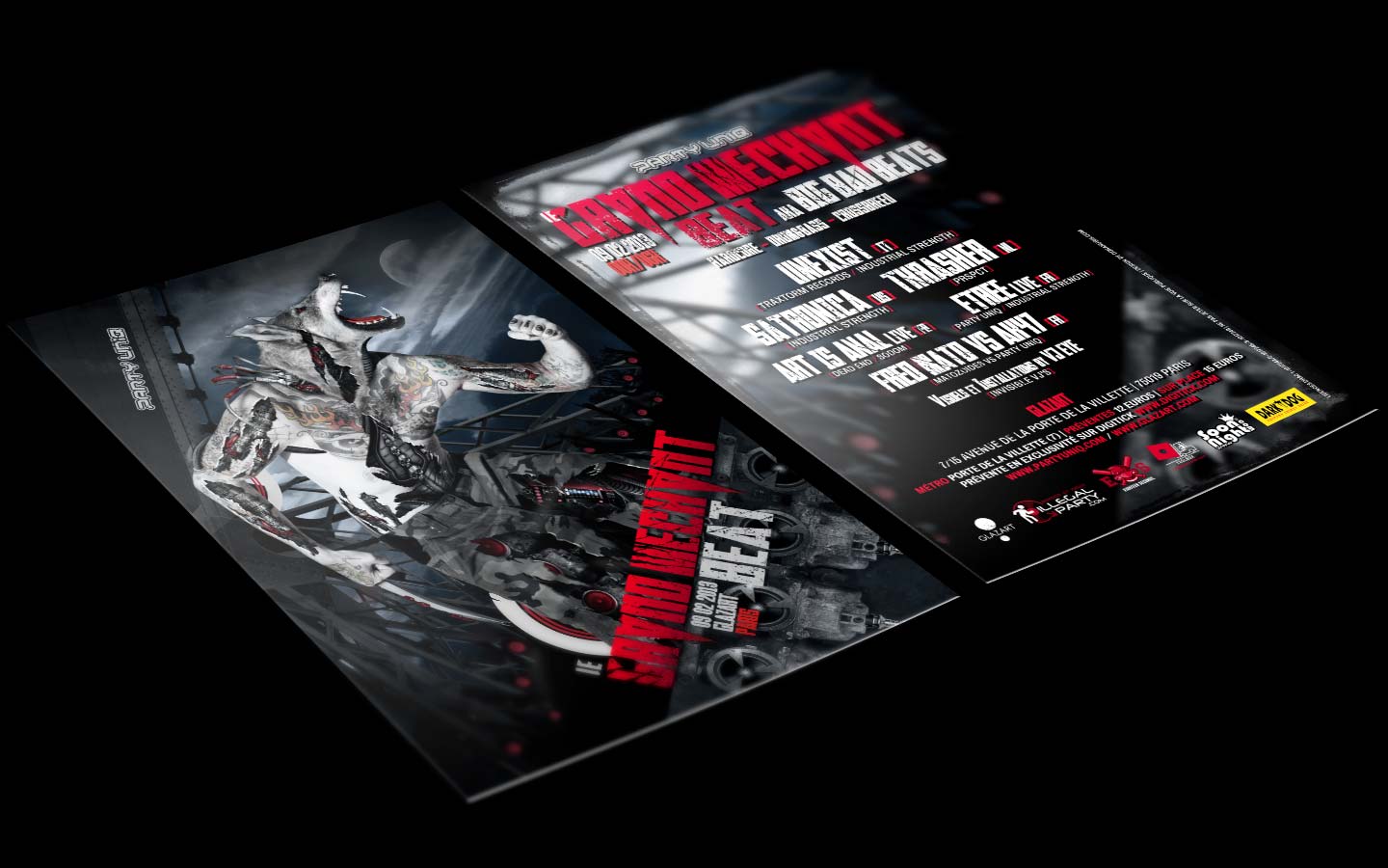Le Grand Mechant Beat #7 - Laurent Lemoigne - Donanubis - Don Anubis - Graphic Design - Flyer - Party Uniq - Glazart - Paris - Art - Music - Electronic - Party - Event - Flyer - Poster - Biomechanic - Biomechanik - Biomechanical - Biomechanoid - Man - Machine - Factory - Giger - Industrial - Dark - Wareworf - Alternative - Underground - Geneva - Switzerland - Drum and Bass - d'n'b - Hard Drum - Hardcore - Crossbreed - Unexist / Traxtorm Records / Industrial Strenght - Satronica / Industrial Strenght - Trasher / Prspct - Art Is Anal / Deadend / Sodom - Etree Live / Party Uniq / Industrial Strenght - Fred Mato vs Ak47 / Matozoides vs Party Uniq