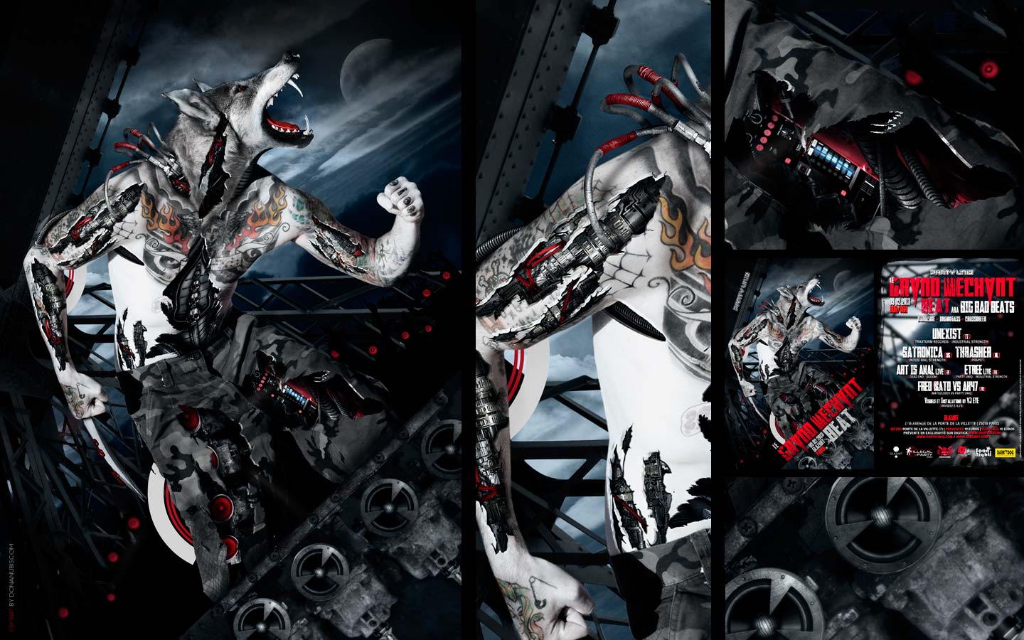 Le Grand Mechant Beat #7 - Laurent Lemoigne - Donanubis - Don Anubis - Graphic Design - Flyer - Party Uniq - Glazart - Paris - Art - Music - Electronic - Party - Event - Flyer - Poster - Biomechanic - Biomechanik - Biomechanical - Biomechanoid - Man - Machine - Factory - Giger - Industrial - Dark - Wareworf - Alternative - Underground - Geneva - Switzerland - Drum and Bass - d'n'b - Hard Drum - Hardcore - Crossbreed - Unexist / Traxtorm Records / Industrial Strenght - Satronica / Industrial Strenght - Trasher / Prspct - Art Is Anal / Deadend / Sodom - Etree Live / Party Uniq / Industrial Strenght - Fred Mato vs Ak47 / Matozoides vs Party Uniq