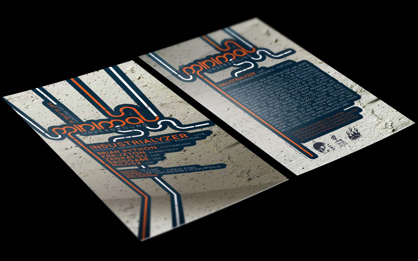 USP - Minimal Underground III - Laurent Lemoigne - Donanubis - Don Anubis - Graphic Design - Underground Sound Promotion - Coupole - Bienne - Art - Music - Electronic - Party - Event - Flyer - Poster - Techno - Minimal - Electro - Alternative - Underground - Geneva - Switzerland - Industrialyser / Drumcode / kombination Research - Brian Python / Festmacher - Kreuzton / Klangwelt 7 - Zenkatsu - Milosz - Bassgabe