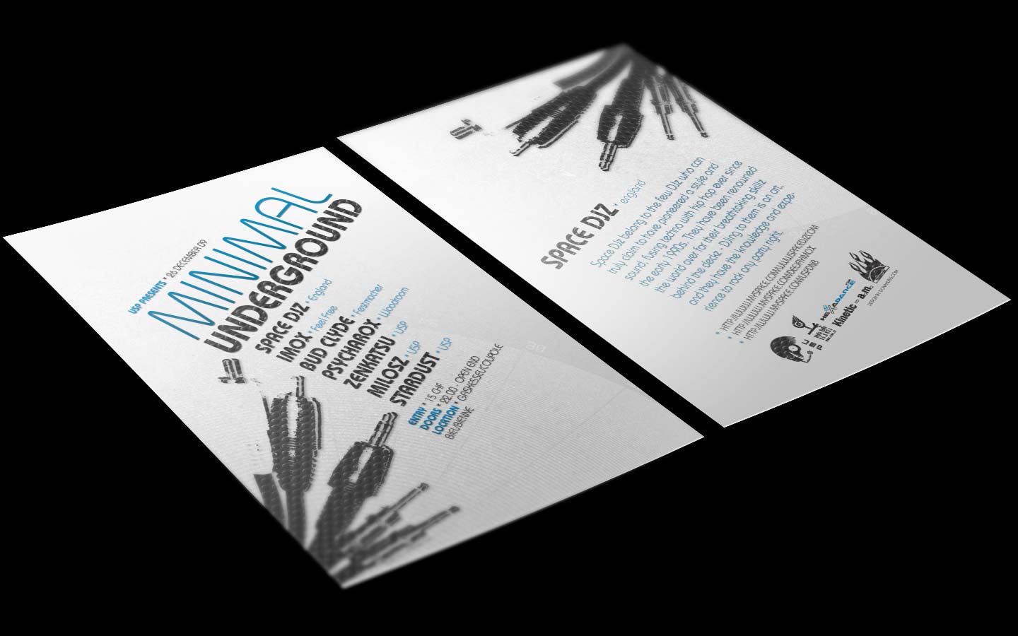 USP - Minimal Underground II - Laurent Lemoigne - Donanubis - Don Anubis - Graphic Design - Underground Sound Promotion - Coupole - Bienne - Art - Music - Electronic - Party - Event - Flyer - Poster - Techno - Minimal - Electro - Alternative - Underground - Geneva - Switzerland - Space DJZ - Imox / Feel Free - Bud Clyde / Festmacher - Psycharox / Woodroom - Zenkatsu - Milosz - Stardust