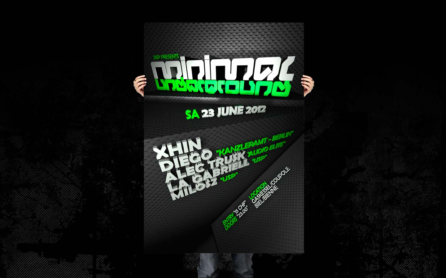 USP -Infected Drumz VII - Laurent Lemoigne - Donanubis - Don Anubis - Graphic Design - Underground Sound Promotion - Coupole - Bienne - Art - Music - Electronic - Party - Event - Flyer - Poster - Techno - Minimal - Electro - Alternative - Underground - Geneva - Switzerland - Xhin - Diego / Kanzleramt - Alec Trusk / Audio Elite - Milosz - La Gabriell