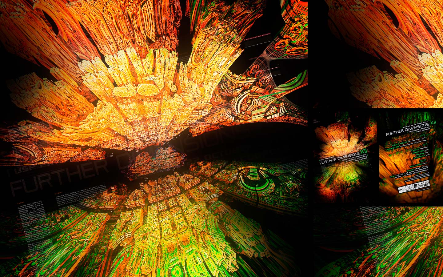 USP - Further Dimensions XII - Laurent Lemoigne - Donanubis - Don Anubis - Graphic Design - Underground Sound Promotion - Coupole - Bienne - Art - Music - Electronic - Party - Event - Flyer - Poster Alternative - Underground - Geneva - Switzerland - Dark Psytrance - Darkpsy - Trance - Fractal - 3d - Psychedelic - LSD - Hoffman - Para Halu / Psylife Music - Insector / Biomechanikal Records - Larox - Milosz - Stardust - Zenkatsu