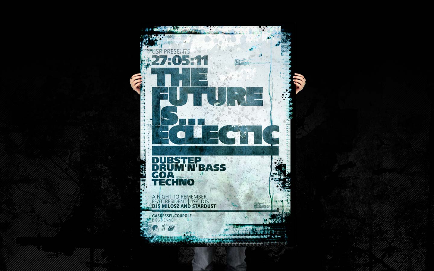 USP - Future Is Eclectic - Laurent Lemoigne - Donanubis - Don Anubis - Graphic Design - Underground Sound Promotion - Coupole - Bienne - Art - Music - Electronic - Party - Event - Flyer - Poster Alternative - Underground - Geneva - Switzerland - Dark Psytrance - Darkpsy - Trance - Drum and Bass - DNB - Industrial - Techno