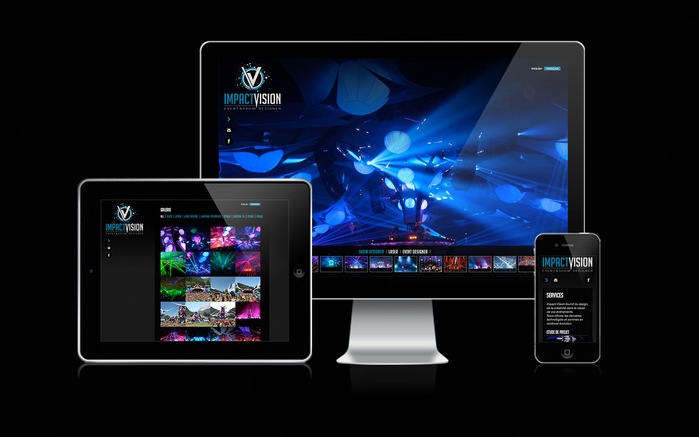 Impact Vision Website - Laurent Lemoigne - Donanubis - Don Anubis - Graphic Design - Logo Design - Web Design - Webdesign - WordPress - Responsive - Impactvision - Geneva - Switzerland - Light Design - Laser Design - Project Study - Event Design - Lighting Operator - Special FX - Deco - Laser - Video - Stage - Music - Party - Festival - Event and Show Designer