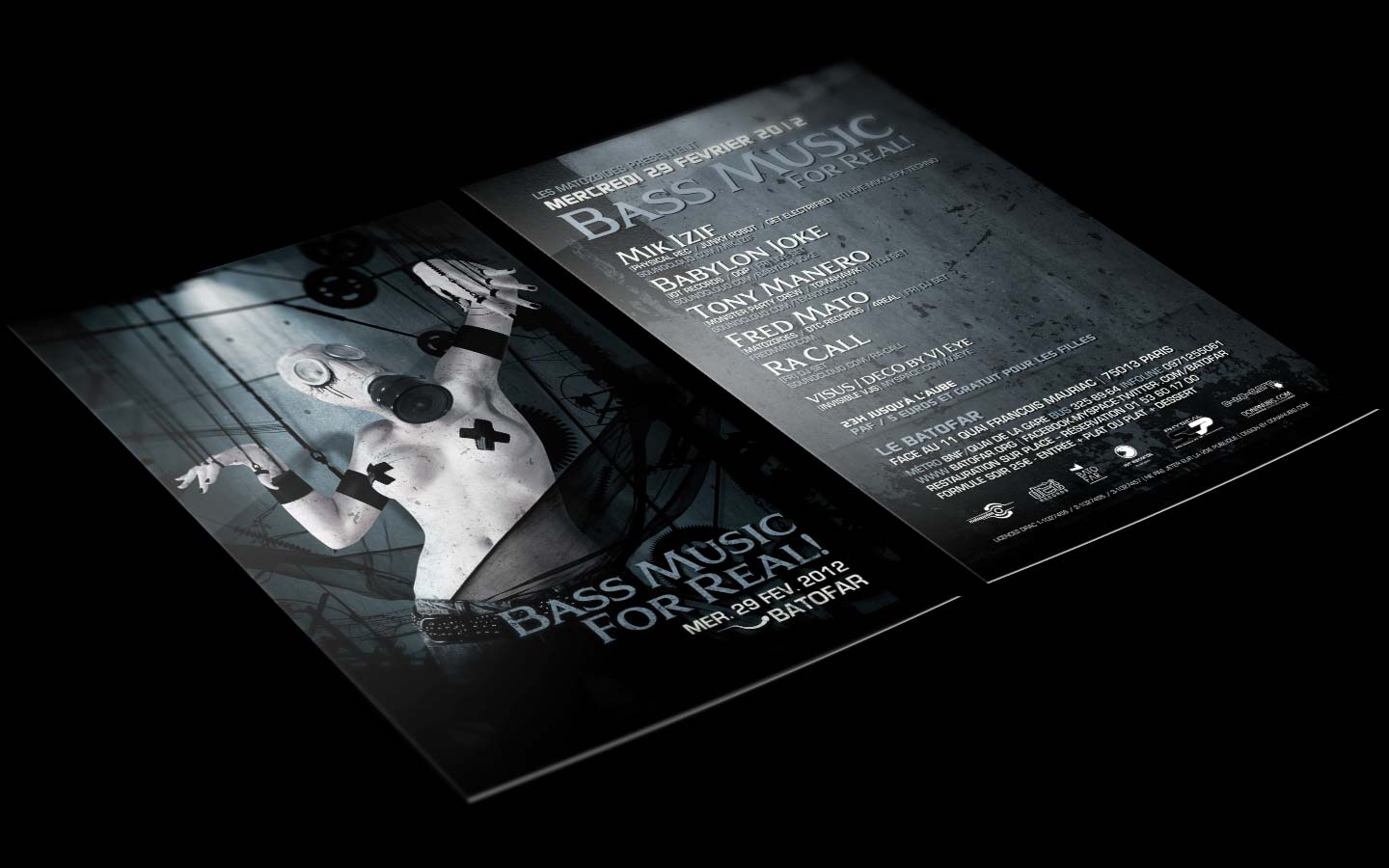 Puppet Master / Bass Music For Real - Laurent Lemoigne - Donanubis - Don Anubis - Digital Art - Graphic Design - Flyer - Matozoides - Batofar - Paris - Art - Music - Electronic - Party - Event - Flyer - Poster - Industrial - Dark - Gazmask - Gas Mask - Fetish - Puppet - Nipple Tassles - Woman - Beautiful - Wheel - Cogwheel - Factory - Alternative - Underground - Geneva - Switzerland - Drum and Bass - d'n'b - Hard Drum - Techno - Mik Izif / Physical Rec / Junky Robot / Get Electrified - Babylon Joke / IOT Records / OQP - Tony Manero / Monster Party Crew / Tomahawk - Fred Mato / Matozoides / DTC Records / 4real - Ra Call - Metal - Hard - Rock - Death - Band - Illustration