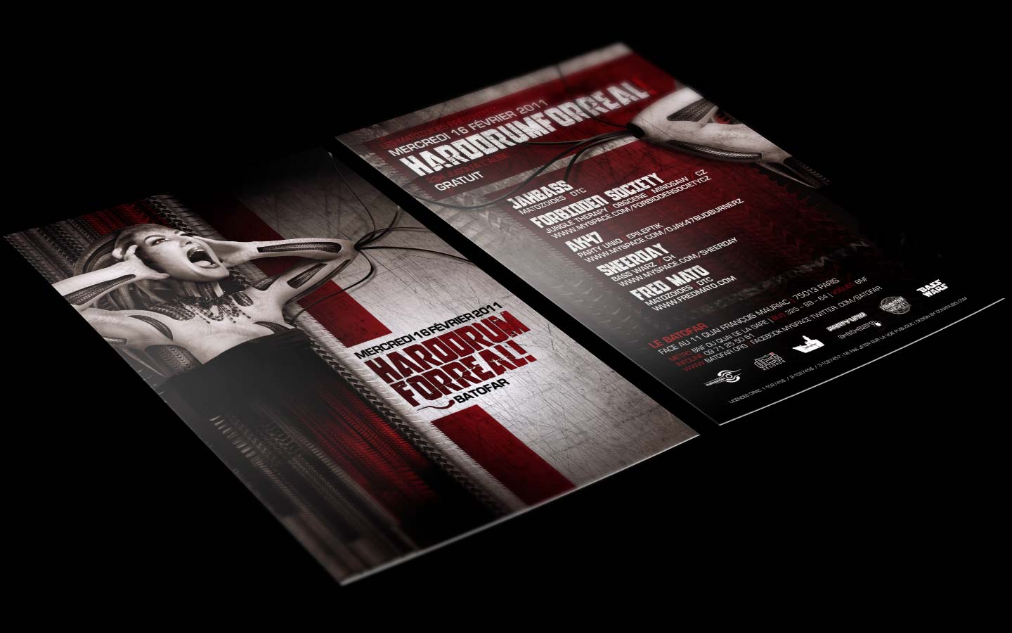 Hard Drum For Real - Laurent Lemoigne - Donanubis - Don Anubis - Graphic Design - Flyer - Matozoides - Batofar - Paris - Art - Music - Electronic - Party - Event - Flyer - Poster - Industrial - Dark - Woman - Beautiful - Scream - Alienate - Biomechanic - Biomechanik - Giger - Alternative - Underground - Geneva - Switzerland - Drum and Bass - d'n'b - Dubstep - Hard Drum - Breakcore - Forbidden Society / Jungle Therapy / Obscene / Mindsaw - Jahbass / Matozoides - AK47 / Party Uniq - Sheerday / Basswars - Fred Mato / Matozoides / DTC Records / 4real