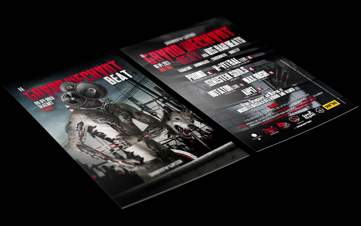 Le Grand Mechant Beat #8 - Laurent Lemoigne - Donanubis - Don Anubis - Graphic Design - Flyer - Party Uniq - Glazart - Paris - Art - Music - Electronic - Party - Event - Flyer - Poster - Biomechanic - Biomechanik - Biomechanical - Man - Machine - Factory - Giger - Industrial - Dark - Wareworf - Alternative - Underground - Geneva - Switzerland - Drum and Bass - d'n'b - Hard Drum - Hardcore - Crossbreed - Promo / The Third Movement - N-Vitral / The Third Movement - Sinister Souls / PRSPCT - Rotator / Peace Off - Max Rush / Acharné - Ak47 / Party Uniq