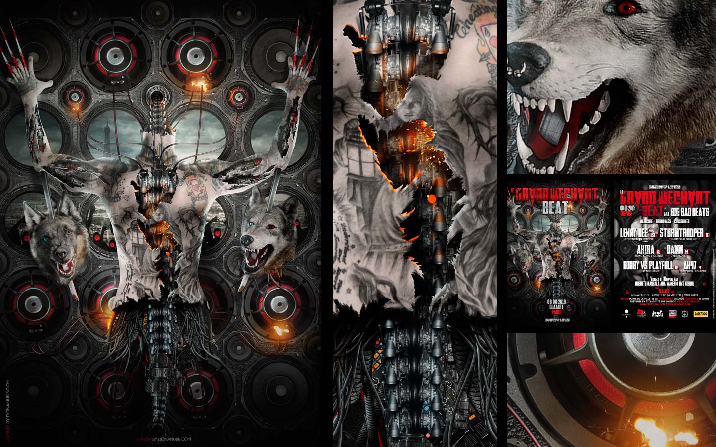 Le Grand Mechant Beat #9 - Laurent Lemoigne - Donanubis - Don Anubis - Graphic Design - Flyer - Party Uniq - Glazart - Paris - Art - Music - Electronic - Party - Event - Flyer - Poster - Biomechanic - Biomechanik - Biomechanical - Man - Machine - Factory - Giger - Industrial - Dark - Wareworf - Alternative - Underground - Geneva - Switzerland - Drum and Bass - d'n'b - Hard Drum - Hardcore - Crossbreed - Lenny Dee / Industrial Strenght - Stormtrooper / Industrial Strenght - Akira / Hong Kong Violence - Damn / Cyberkoin - Bobby Vs Playfull / We Love Remix - Ak47 / Party Uniq