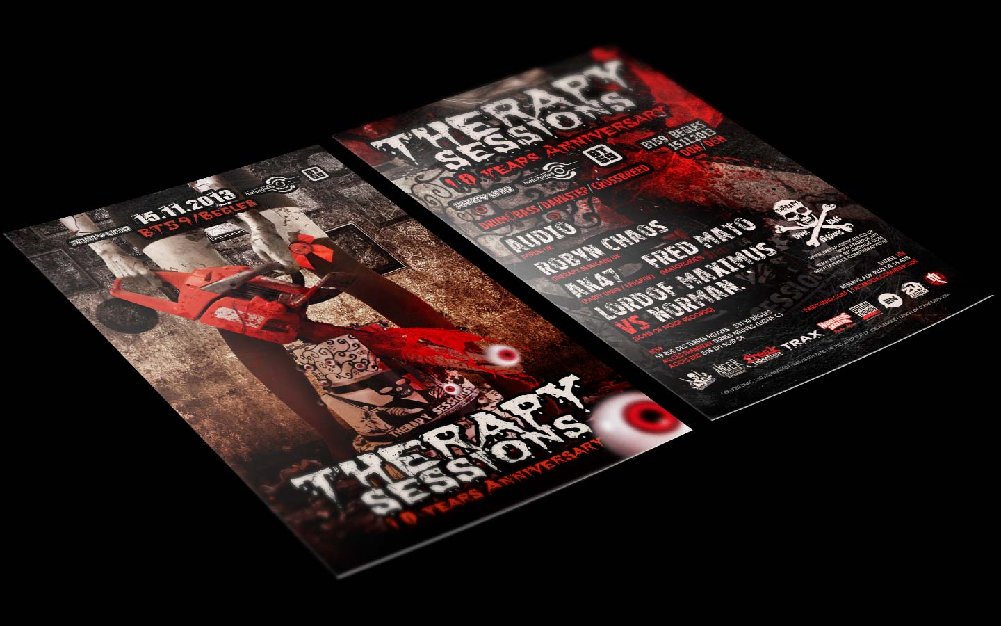 Therapy Sessions - 10 Years Anniversary - France - Laurent Lemoigne - Donanubis - Don Anubis - Digital Art - Graphic Design - Flyer - Matozoides - Party Uniq - Anger Management - Freak Recordings - Glazart - Paris - BT59 Begles - Art - Music - Electronic - Party - Event - Flyer - Poster - Industrial - Dark - Skull - Consanguinity - Wrong Turn - Chainsaw Massacre - Freak - Family - Skin - Flesh - Psychatric - Psychotic - Canibal - Alternative - Underground - Geneva - Switzerland - Drum and Bass - d'n'b - Hard Drum - Hardcore - Crossbreed - Legs - Fetish - Zombie - Blood - Cake - Eyeball - AUDIO - UK 7 / Virus, Hardware, Freak - GOLDBERG VARIATIONS aka THE PANACEA & LIMEWAX - DE/NL / LB, Position Chrome, Prspct - ROBYN CHAOS - UK / Freak, Metalheadz, Counterstrike, Therapy Sessions - AK47 - FR / Party Uniq - Epileptik - FRED MATO - FR / Matozoïdes - LAM-C - FR / Get in Step