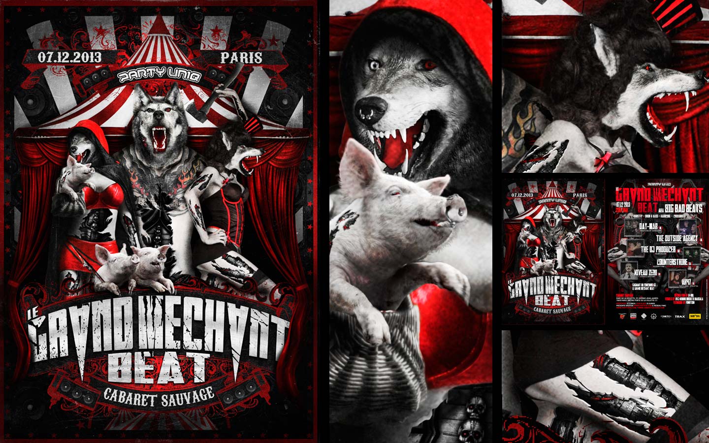 Le Grand Mechant Beat #10 - 2 Years Anniversary - Laurent Lemoigne - Donanubis - Don Anubis - Graphic Design - Flyer - Party Uniq - Cabaret Sauvage - Paris - Art - Music - Electronic - Party - Event - Flyer - Poster - Biomechanic - Biomechanik - Biomechanical - Man - Machine - Factory - Giger - Industrial - Dark - Wareworf - Woman - Sexy - Fetish - Axe - Pigs - Circus - Alternative - Underground - Geneva - Switzerland - Drum and Bass - d'n'b - Hard Drum - Hardcore - Crossbreed - Day-Mar / Master of Hardcore - The Outside Agency / Genosha Recordings / One Seven Five - The Dj Producer / Rebelscum - Counterstrike / Algorythm - Niveau Zero / Chateau Bruyant - Ak47 / Party Uniq / Epileptik